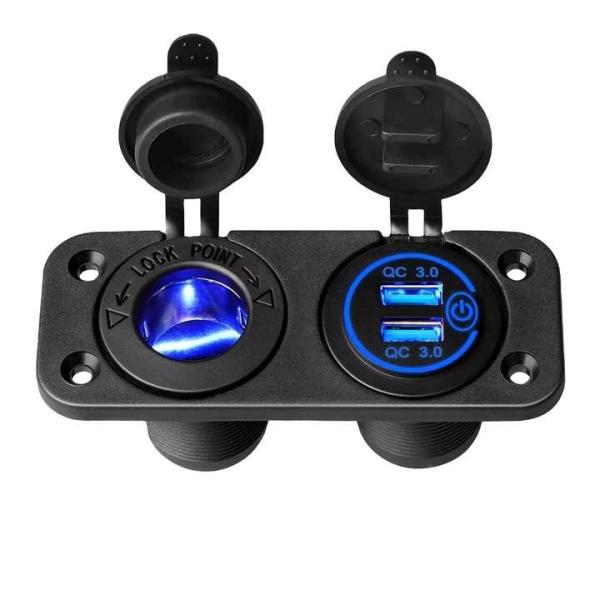 Enchufe cargador de coche USB QC3.0 dual de 2 grupos con interruptor de encendedor de cigarrillos y carga rápida