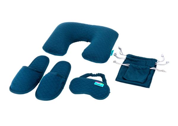 Simple Airplane Travel Kits Inflatable Neck Pillow Eye Mask Closed toe Slippers and Single Pouches