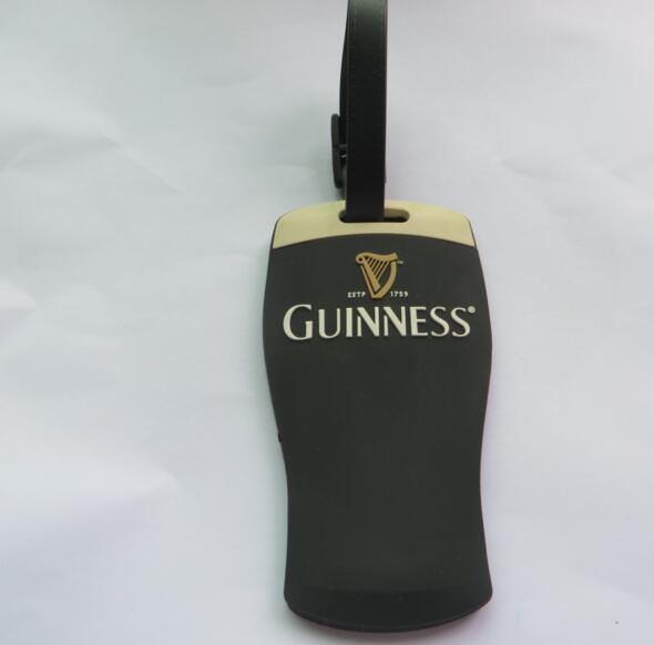 GUINNESS Custom Black Shaped Rubber PVC Luggage Tag With Brand Name Embossed Eco Friendly