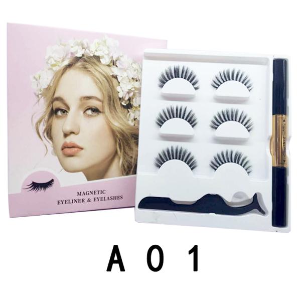 Plastic Fibres 3 Pairs Magnetic False Lashes With 1 Tweezer And 1 Eyeliner