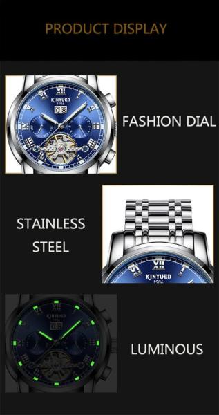 WINNER Brand Luxury Men Mechanical Watch Golden Stainless Steel Strap Skeleton Dial Luminous Skull Design Wrist Watch