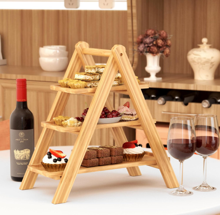 3 Tier Shabby Chic Solid Wood Versatile Tiered Tray Stand for Food Dessert Displays Weddings Events and Home Decor