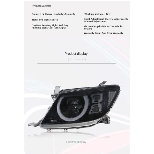 Demillon Front Headlight Assembly Modified LED Daytime Running Light Lens 2008-2012 for Toyota Hilux Vigo