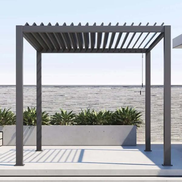 Smart Outdoor Lounge Pavilion with Aluminium Alloy Electric Louver Turning Control