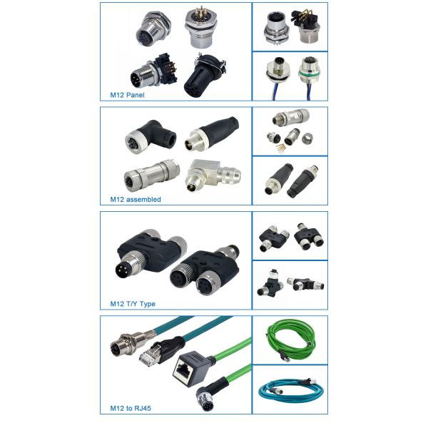 M12 Connecteur imperméable à l'eau IP67 IP68 mâle femelle 3-24 broches DIN IEC61076