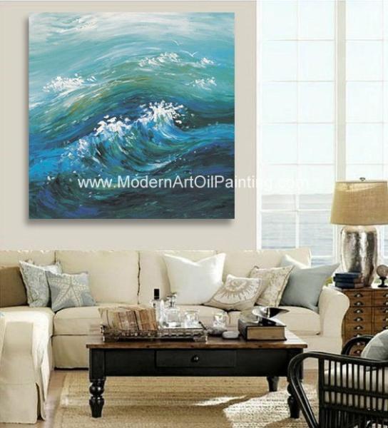 Contemporary Abstract Handmade Art Painting Sea Wave, Strectched Canvas Wall Art