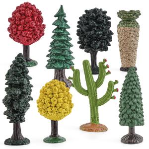 8 PCS Mini Plant Figures Playsets Maple Elm Juniper Palm Pine Cactus Redwood