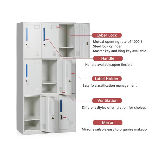 9 Door Compartment Steel Wardrobe Locker Storage Cabinet For Students