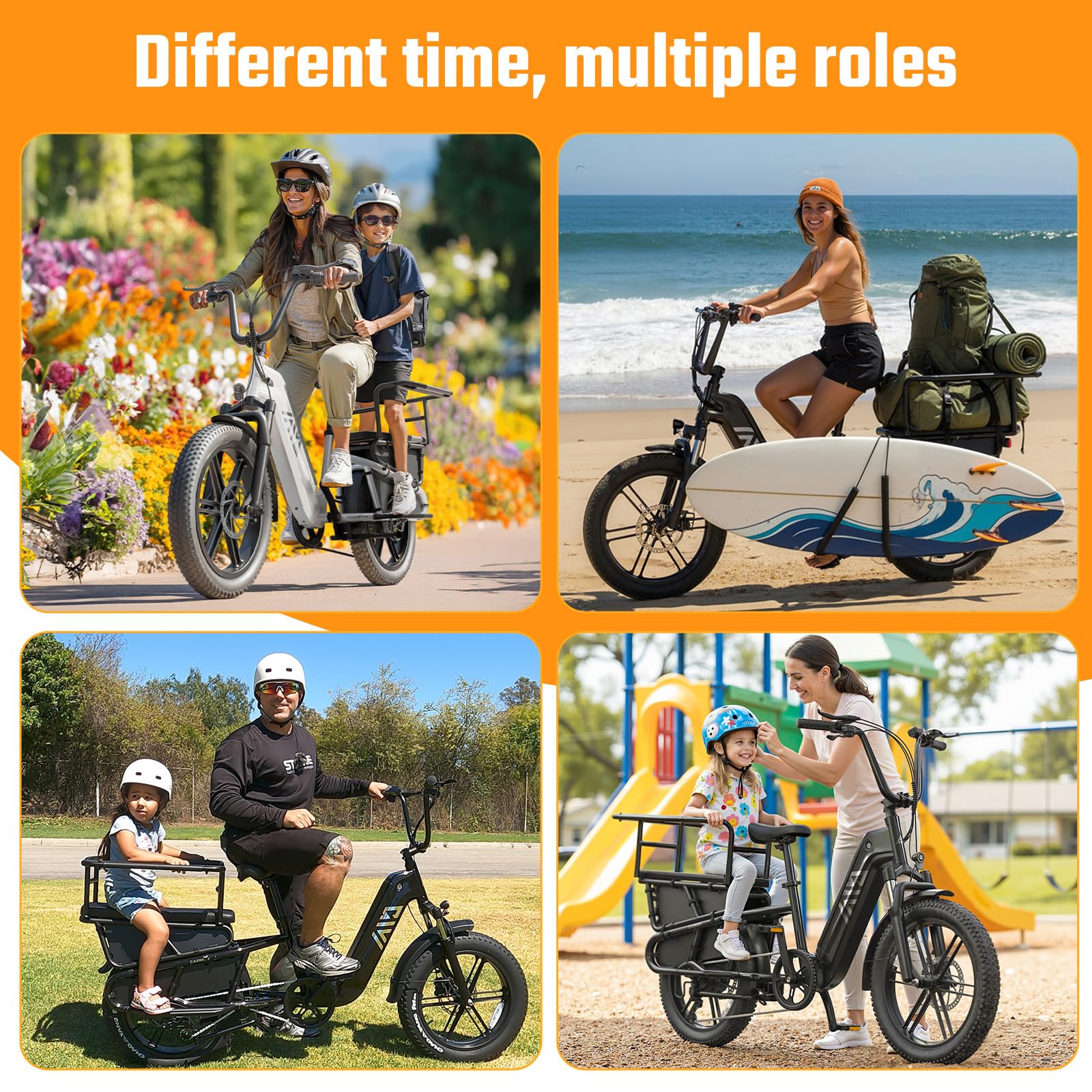 Hot Sale Carbon Steel Frame 7-Speed Double Lithium Battery 20 Inch Hydraulic Disc Brakes 48V/250W Rear Hub Motor Cargo Bike