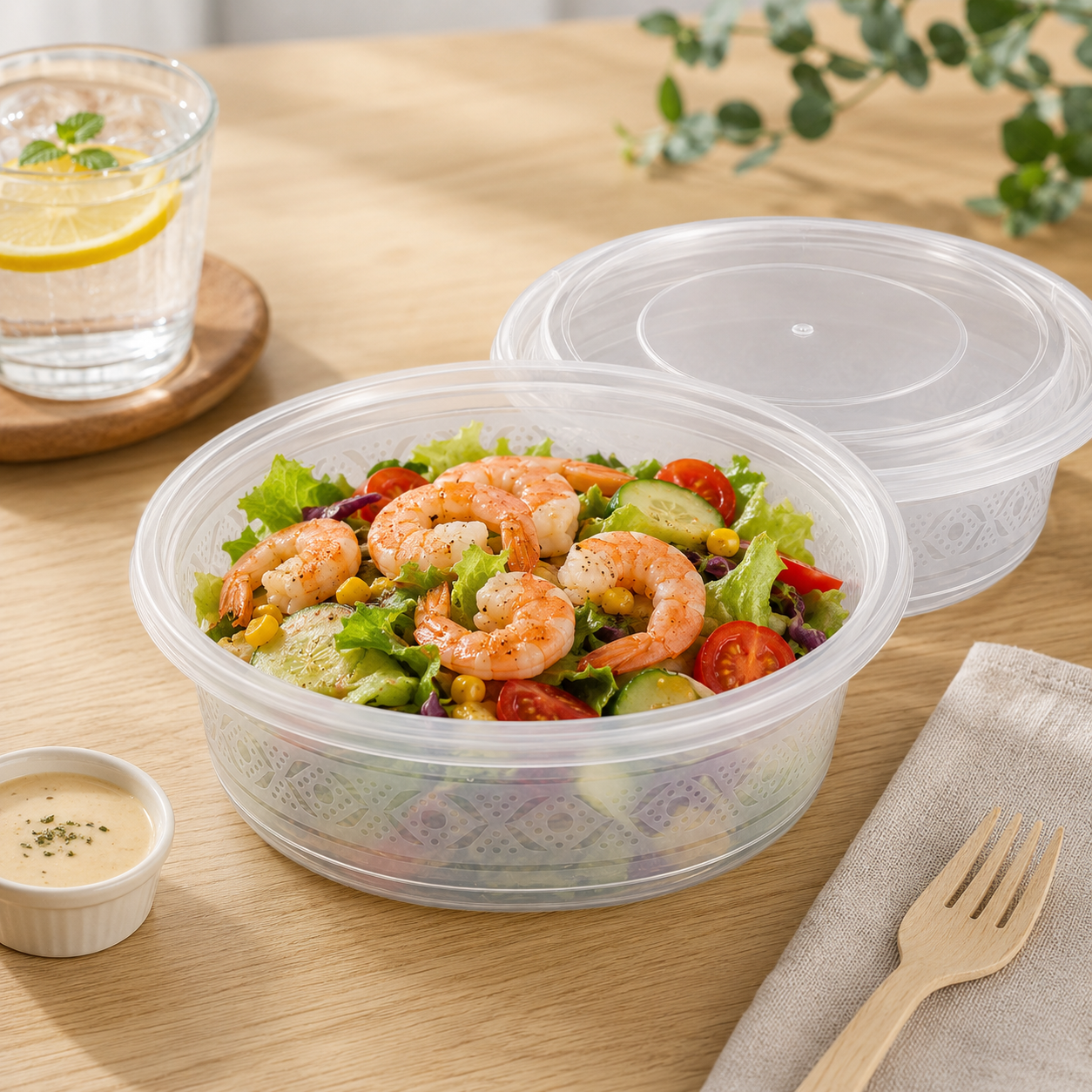 Meal Prep Takeout Deep Round PP Container Disposable with Lid 1000ml