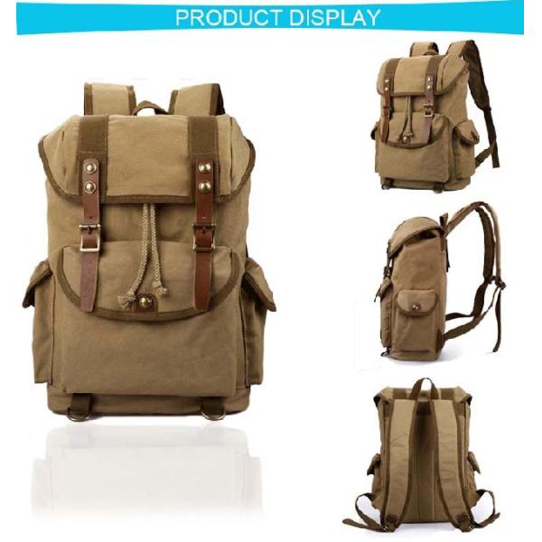 Men Women Canvas Vintage School Backpack With Two Side Pockets
