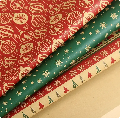 Christmas Wrapping Paper Rolls PE Coated Waterproof With Classic Xmas Patterns For Gift Wrapping DIY Crafts