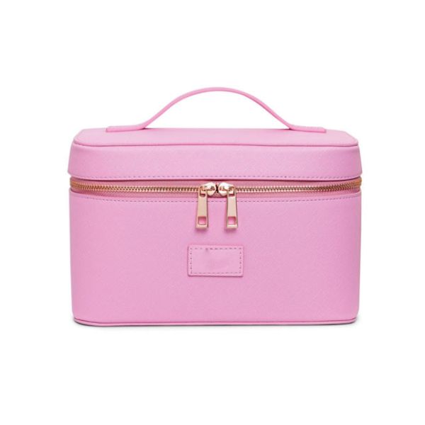 Light Purple Girly Leather Essential Beauty Case Luxe Vegan Makeup Bag With Handle