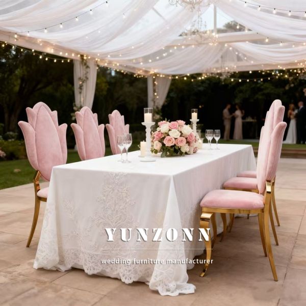 Hotel Banquet Tulip Flower Back Stackable Pink Velvet Wedding Chairs for Party Event