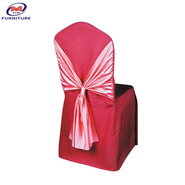 Hotel Outdoor Smooth Chair Covers And Sashes Polyester / Cotton Red With Bow