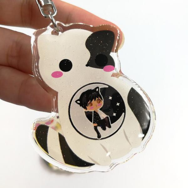 Custom anime print double sided glitter acrylic keychain epoxy resin charm with logo