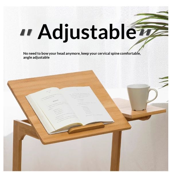 Foldable Bamboo Computer Desk Home Coffee Breakfast Computer Table Multifunction Adjustable Corner Desk for Living Room Bedroom