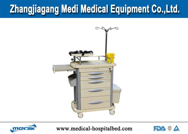 CE ISO Certified Medical Crash Cart Hospital Resuscitation Trolley With Five Drawers