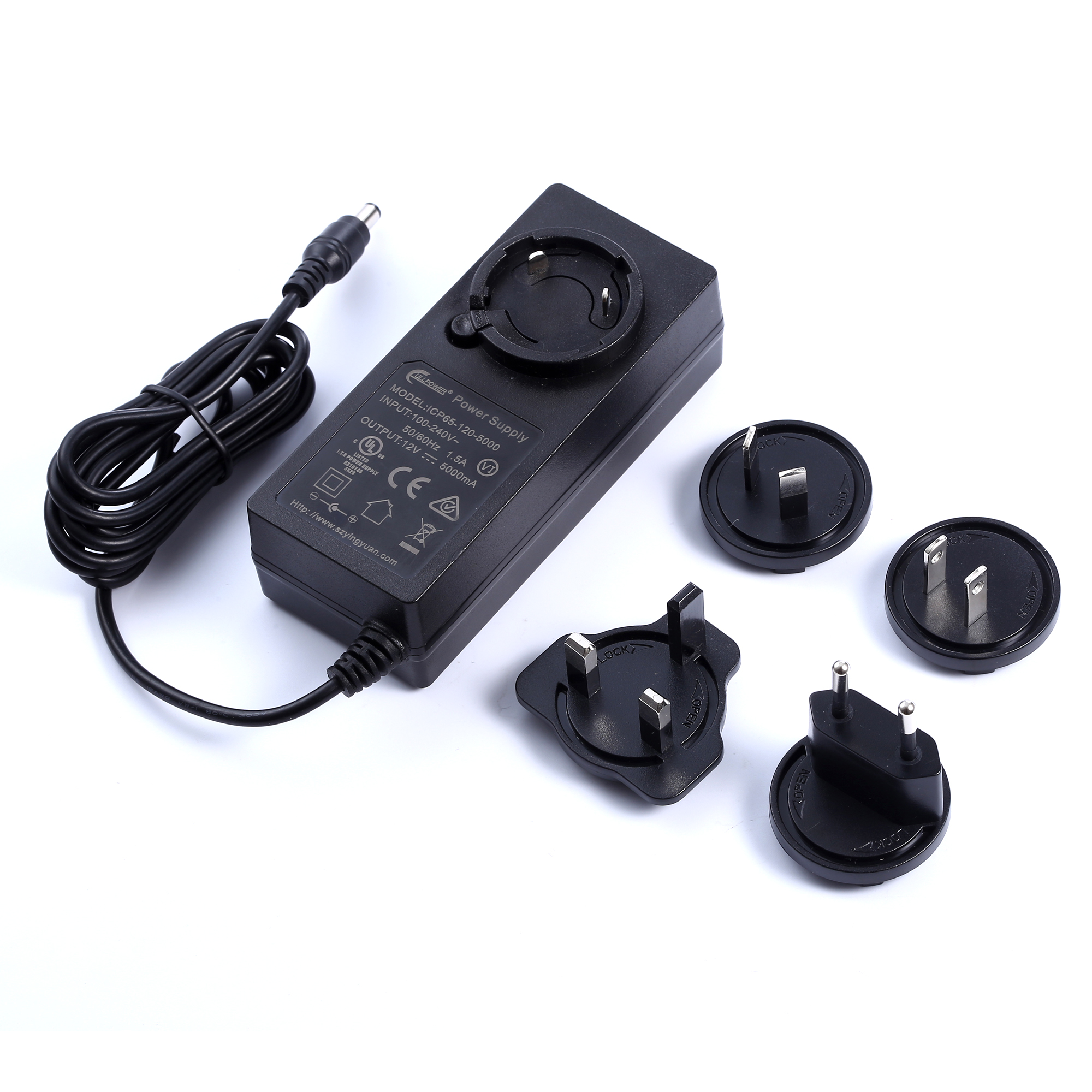 переключая соединитель переходника 12V 5A 24V 2.5A 48V 1.25A 2.1*5.5 2.5*5.5 силы 65W