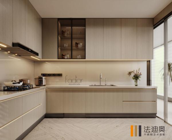 Fadior Steel Kitchen With Wood Grain & Marble Top 304-Grade Anti-Rust And No VOC