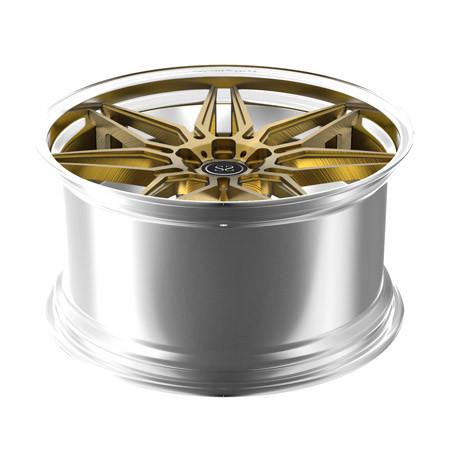 Os raios da escova do ouro 2 partes forjaram bordas pisadas polonesas rotatórias dos bordos das rodas 20inch