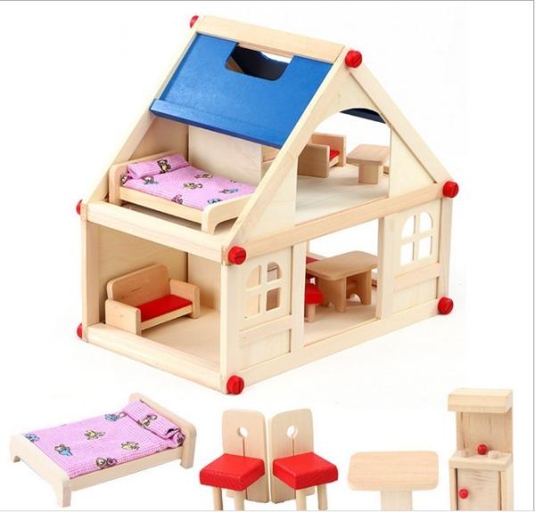 Simulation scenarios disassembly assembly houses villas child's play toy wooden puzzle