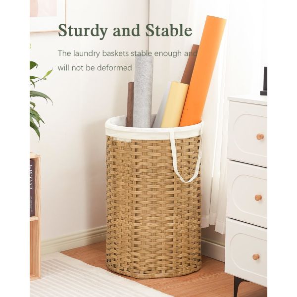 Large Laundry Hamper Laundry Basket Round Handwoven Wicker Laundry Baskets Rattan Laundry Basket With Removable Bag Handles 2 Mesh Bags For Living Room Bedroom Natural