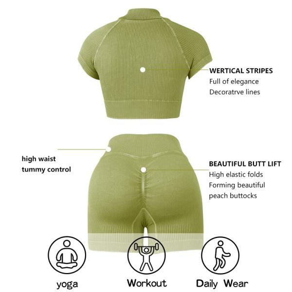 Notched Collar Women Yoga Set Sports Clothing Tights Sportswear Workout Clothes Gym Shorts Suit