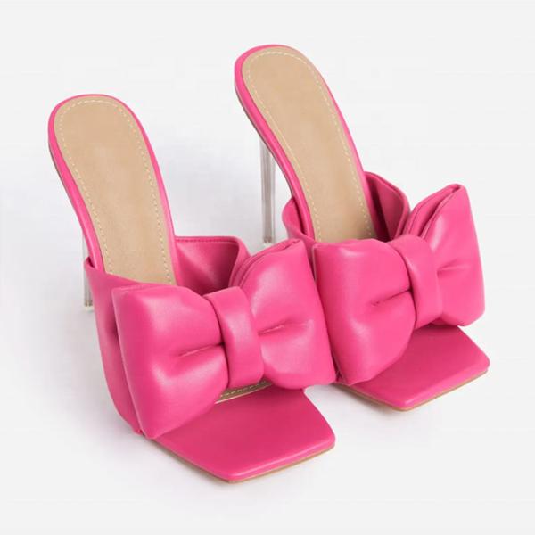 Squared Toe Fuchsia Women High Heeled Shoes Faux Leather Transparent Heel