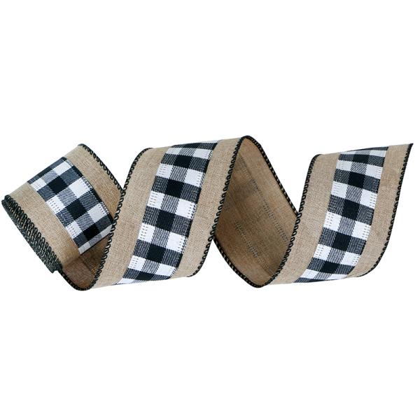 2.5 Inch Wired Edge Plaid Burlap Ribbon for Christmas Present Wrapping and Floral Bows