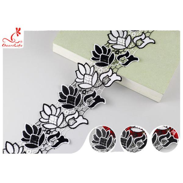 Eco - Friendly Double Color Water Soluble Lace 7.5 CM Floral / Guipure Lace Trim