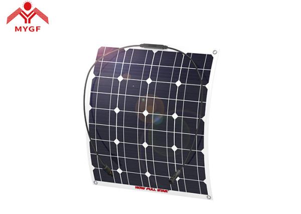 Low Iron Semi Flexible Solar Panel 50 Watt Waterproof Junction Box Tempered Glass