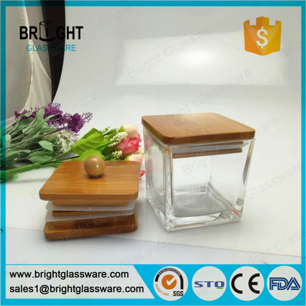 fancy square jar with lid, glass jar with bamboo lid and silicone ring