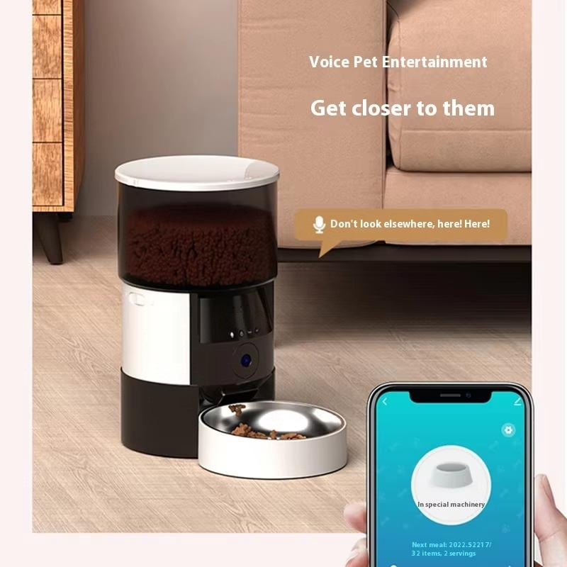 Intelligent Timing 720P Camera Automatic Feeder Eco-Friendly Solid Plastic Bowl Quantitative Cat/Dog Food Machine Power Charge