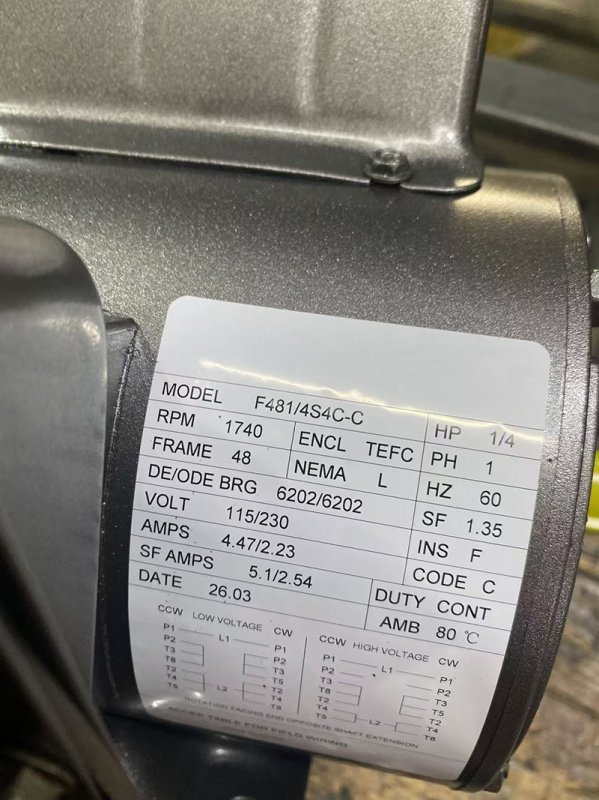F481/4S4C-C NEMA 48 1 Phase 1/4hp 4pole 115/230V, TEFC,60HZ CSIR NEMA AC motor