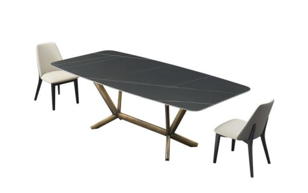 Rectangular Stainless Steel Marble Dinning Table Metal Leg Kitchen Dining Table Set