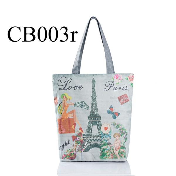 Printed canvas shoulder bag lady female Tower in Paris printing landscape character canvas Handbags