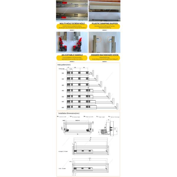 370mm Cabinet Depth Hidden Bottom Mount Drawer Slides with Soft Close and Push Open