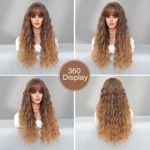 Fashion Long Deep Wave Two Tone Hair Brown/Blonde Synthetic Wigs For Women