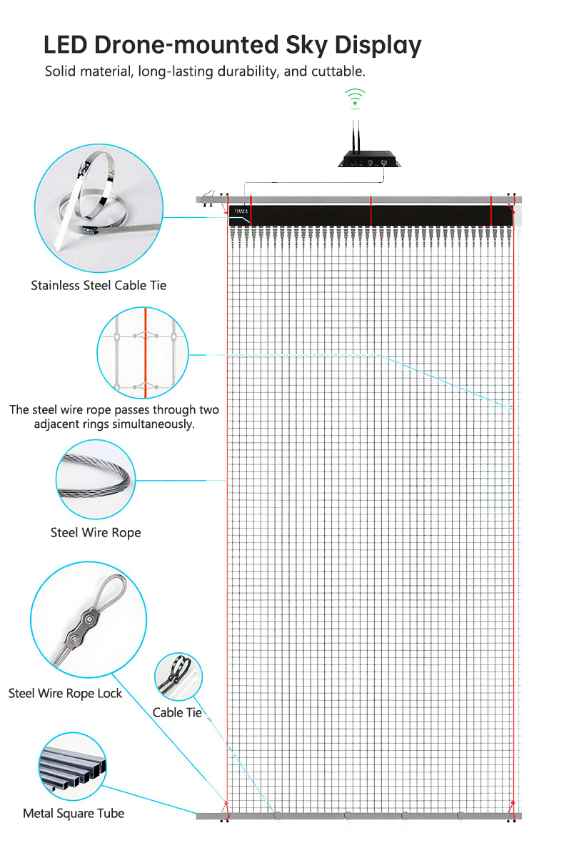 Flexible LED Fabric Screen P15 Lightweight Mesh 250g High Transparency 95% for Night Sky Drone Show Stage Backdrop