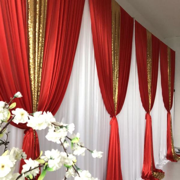 Nuevo diseño de fondo de la boda de la fiesta de la decoración cortinas Cruz Valance fondo de la boda de alta calidad