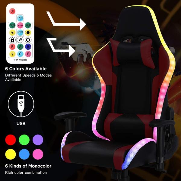7-Point Massage Computer Office Gaming Mesh Chair with RGB Lights and Adjustable Height