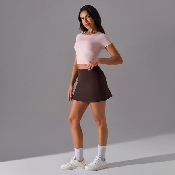 High Waisted Women's Athletic Tennis Skort Quick Dry Stretch Light Gray Built In Shorts