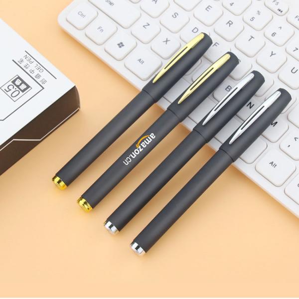 Custom Logo Imprint Black Rubber Coated Plastic Gel Ink Pens for Stationery Promotion