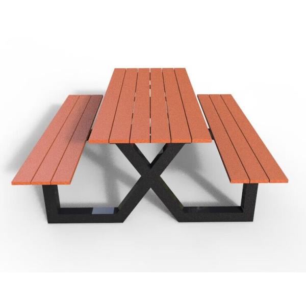 Современный столовой набор, деревянные металлические пикники и скамейки.