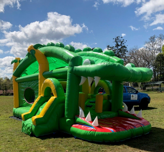 Green Crocodile Bounce House 0.55mm PVC Material Reinforcements For Zipper Joints