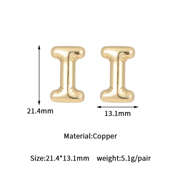 Jiexing Hot Selling 14K Gold Plated 925 Silver Needles A-Z Studs Smooth Surface Bubbles 26 English Letter Earrings