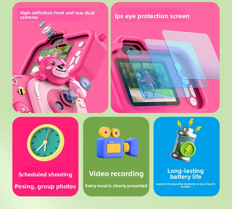 Children's Mini Camera 2-Inch Screen ABS Material Can Take Photos & Videos Play Games HD Children's Toy Cartoon Gift