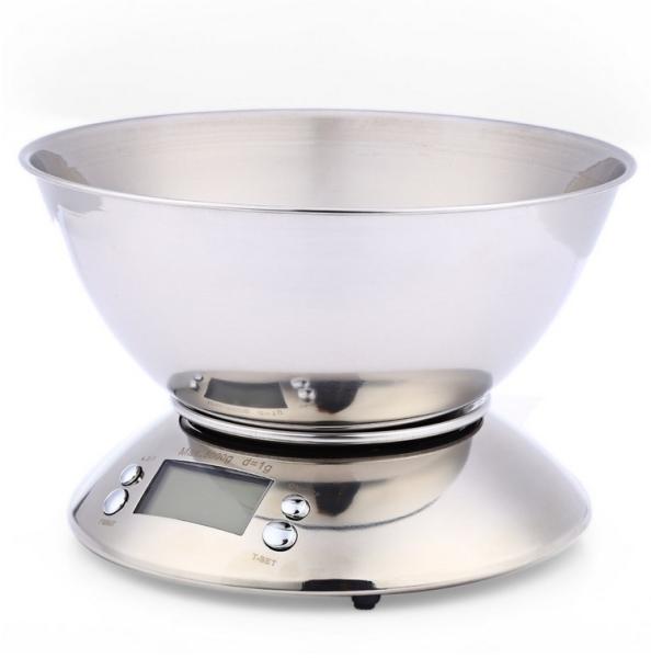 Outil de cuisine Équilibre électronique de poids en acier inoxydable Équilibre alimentaire Équilibre de cuisine Équilibre de cuisine avec bol 5Kg 1g