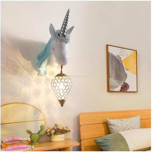 Creative Cartoon Unicorn Lamp Pink Children's Room Decor Unicorn Beside Wall Lamp (WH-VR-73)